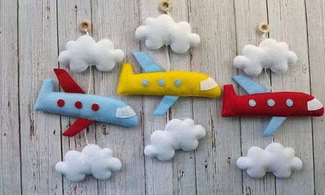 Airplane Wall Decor/felt Airplane/nursery Decor - Etsy Felt Airplane, Embroidered Felt Ornaments, Airplane Boys Room, Airplane Nursery Decor, Airplane Wall Decor, Airplane Nursery, Airplane Decor, Airplane Wall, Hanging Diy