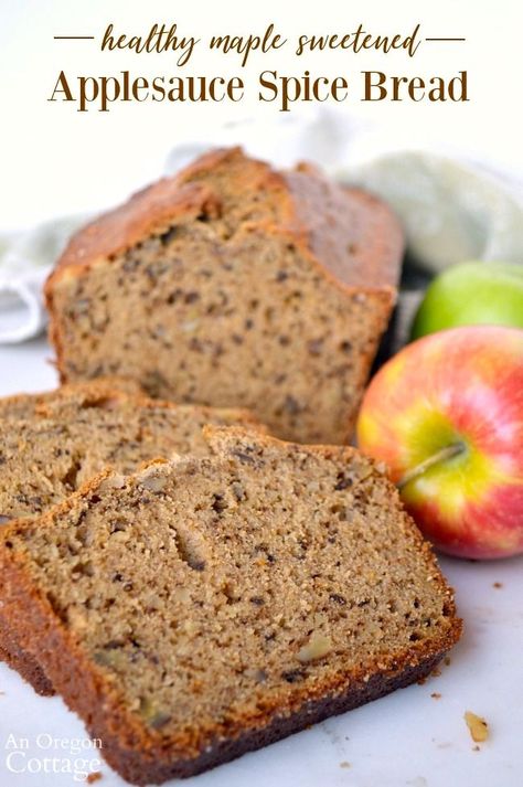 When you serve this easy applesauce and spice bread recipe, you will be a hero, it's so moist and flavorful. But you'll know it's healthy, too, making it a perfect snack option any day. #anoregoncottage #applesauce #apples #applesaucebread #bread #breadrecipe #snack #healthy Winter Breads, Apples Bread, Speciality Breads, Spice Bread Recipe, Healthy Applesauce, Easy Applesauce, Oregon Cottage, Applesauce Bread, Cottage Recipes