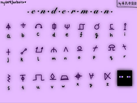 The Official Enderman Language, according to Ranboo. C Ranboo Aesthetic, Cool Alphabet Symbols, Symbol Language Alphabet, How To Write In Enderman, Minecraft Enderman Language, Ender Alphabet, Secret Language Alphabet Easy, Ender Man Language, Ranboo Language