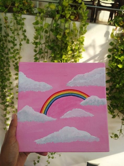 Rainbow Canvas Painting, Cute Easy Paintings, Rainbow Canvas, Diy Birthday Gifts For Friends, Rainbow Painting, Simple Canvas Paintings, Unicorn Pendant, Cute Canvas Paintings, Pop Art Comic