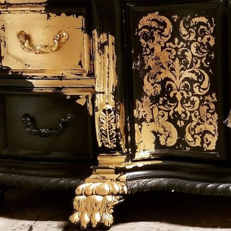 Gold Leaf On Furniture, Applying Gold Leaf, Gold Leaf Furniture, Brushed By Brandy, Tulips Arrangement, Diy Dresser Makeover, Damask Stencil, Diy Playbook, Perfect Squares