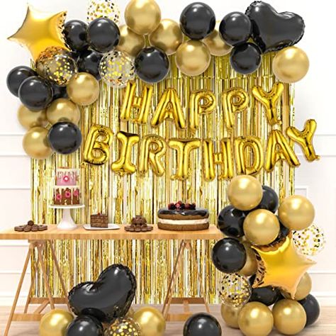 Related posts - Amazon.com Birthday Party Black And Gold, Foil Fringe Curtain, Black And Gold Party Decorations, Ballon Banner, Gold Birthday Decorations, Happy Birthday Balloon Banner, Birthday Decorations For Men, Black And Gold Balloons, Gold Party Decorations