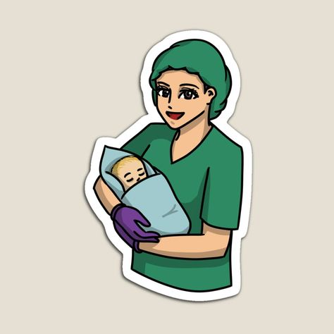 Midwife holding a newborn baby by HeatherPhn | Redbubble Midwife Drawing, Midwife Wallpaper, Midwife Illustration, Midwifery Aesthetic, Midwife Aesthetic, Midwifery Art, Nursing Wallpaper, Doctor Cake, Midwifery Student