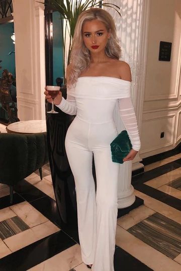 Jumpsuits & Playsuits– Club L London - USA White Bridal Shower, Club L London, Bridal Shower Outfit, Bachelorette Outfits, One Shoulder Jumpsuit, Glamorous Dresses, Event Outfit, Sequin Maxi Dress, White Jumpsuit