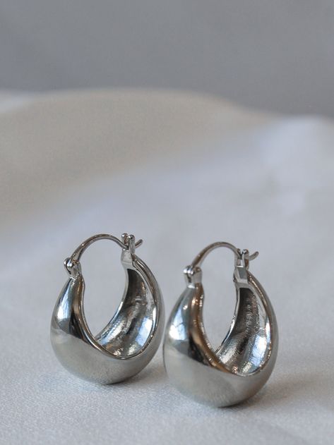 Silver chunky hoop earrings Cool Shapes, Silver Hoops, Silver Plate, Silver Plated, Coco, Plating, Brass, Silver