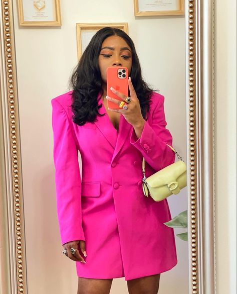 Pink Oversized Blazer Dress, Hot Pink Blazer Dress Outfit, Pink Blazer Dress Outfit, Blazer And Dress Outfit Party, Blazer And Dress Outfit, Pink Blazer Dress, Oversized Blazer Dress, Blazer Dress Outfits, Blazer Fits