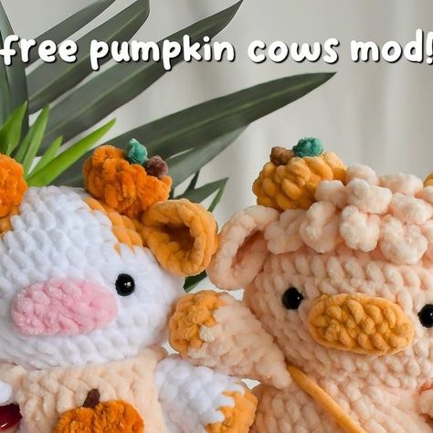 Fruit Cows, Amigurumi Plushies, Crochet Eyes, Plushie Patterns, Crochet Cow, Crochet Pumpkin, The Mod, Cow Pattern, Hi Everyone