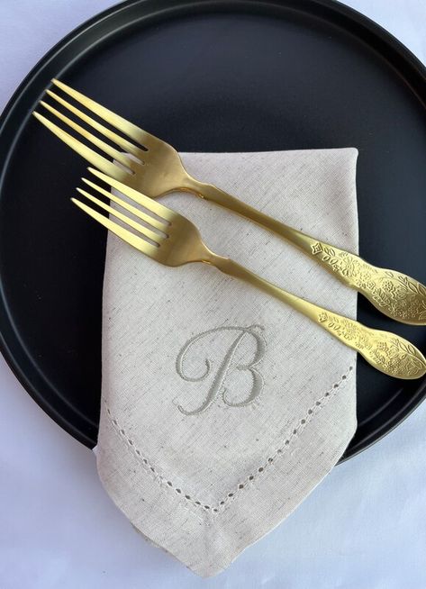 6 or 12 Natural Beige, Dinner Napkins, Monogrammed, Embroidered. You Pick Thread Color. Refer to images for choices of color. Comes in a set of 6 or 12. The fabric is 85% pure flex cotton and 15% linen. The napkins measure oversized 20 by 20 inches. These have a superior finish with hemstitch. Machine washable and dry. The initial is 2 inches in size and is located in the corner at a 45' degree angle. Embroidered Name Napkins, Name Embroidered Napkins, Embroidered Thanksgiving Napkins, Initial Cocktail Napkins, Initialed Fabric Cocktail Napkins, Thanksgiving Prep, Handmade Napkins, Monogrammed Linens, Embroidered Initials