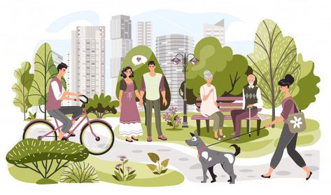 People in city park, weekend leisure in ... | Premium Vector #Freepik #vector #nature People In Park, People In City, City Parks Design, Illustration City, Landscape Architecture Diagram, Person Silhouette, Book Illustration Design, Conceptual Sketches, Nature Lifestyle