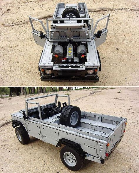 Functional Lego Land-Rover Defender 110 Model is big boys toy Lego Land, Diy Lego, Lego Truck, Garage Bike, Land Rover Defender 110, Boy Toys, Big Boy Toys, Lego Models, Defender 110