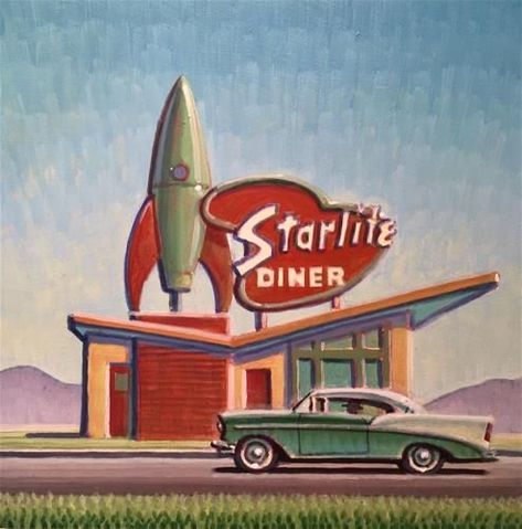 1950s Space Art Retro Futurism, The Future Illustration, Atompunk Art, The Jetsons Aesthetic, Atompunk Aesthetic, Atomic Age Aesthetic, Robert Laduke, Diner Art, Space Age Aesthetic