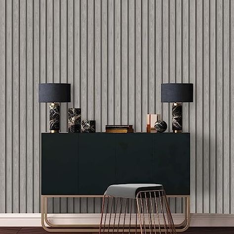 Bring a modern feel to your home with these stunning wooden slat wallpapers from Holden Decor. This design features a brilliant wood slat style print in 4 amazing colourways, set on a smooth paper for a truly contemporary wallcovering. Roll Size: 10m x 0.53m Approx. 5.2msq (57 sq.ft). Wood Effect Wallpaper, Charcoal Wallpaper, Feature Wallpaper, Wood Wallpaper, Striped Wallpaper, Slat Wall, Wooden Slats, Wooden Dining Tables, Accent Wallpaper