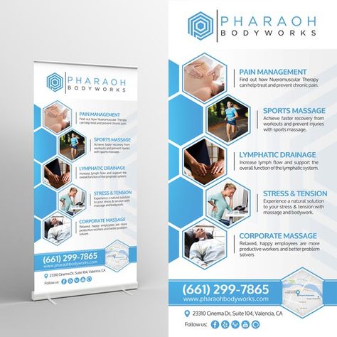 Retractable banner design (36x72) for massage therapy company | Poster contest | 99designs Retractable Banner Design, Pull Up Banner Design, Rollup Design, Rollup Banner Design, Company Poster, Company Banner, Standee Design, Banner Design Layout, Advertising Graphics