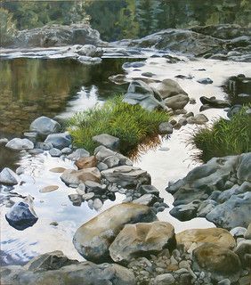 Realistic Landscape Paintings, At Lucia, Painted River Rocks, Realistic Oil Painting, River Painting, Watercolor Water, 수채화 그림, Water Art, Watercolor Landscape Paintings