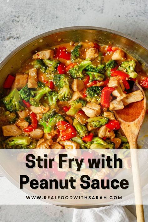 This Peanut Sauce Stir Fry is quick to make! Serve it over rice, quinoa or your favorite noodles. It's an easy and healthy meal for families. Peanut Stir Fry Sauce, Easy Healthy Family Dinner Ideas, Sauce For Stir Fry, Peanut Sauce Stir Fry, Peanut Stir Fry, Stir Fry Easy, Easy Meal Recipes, Easy Weeknight Recipes, Easy Stir Fry