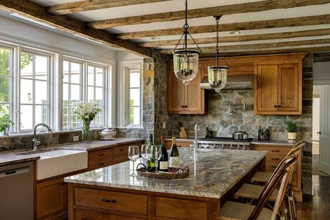 Connecticut Historic Home - Traditional - Kitchen - Bridgeport - by Crisp Architects Rustic Pot Racks, Chestnut Kitchen, Rustic Kitchen Ideas, Earthy Kitchen, Cheap Table, Comfortable Kitchen, Farmhouse Remodel, Rustic Kitchen Design, Cabin Kitchens