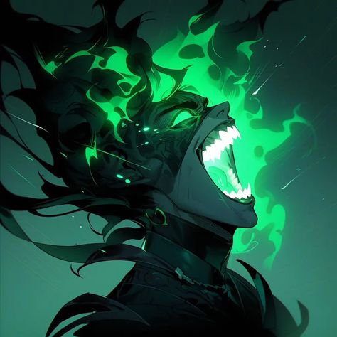 Green Male Character Design, Green Character Design, Green Demon, Green Hair Character Design Male, Green Demon Art, Male Oc Green Hair, Art Glow Anime Green, Green Superhero, Black Hair Green Eyes Fantasy Art