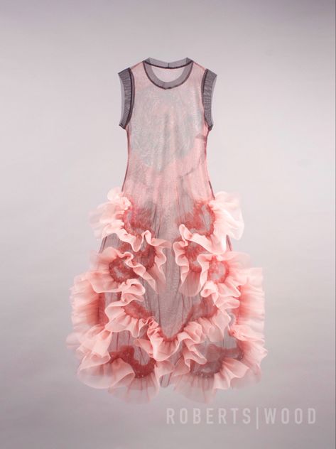 Fabric Manipulated Dresses, Fabric Manipulate, Roberts Wood, Fashion Design Development, Organza Ruffle Dress, Organza Fashion, Katie Roberts, Royal College Of Art, Organza Fabric