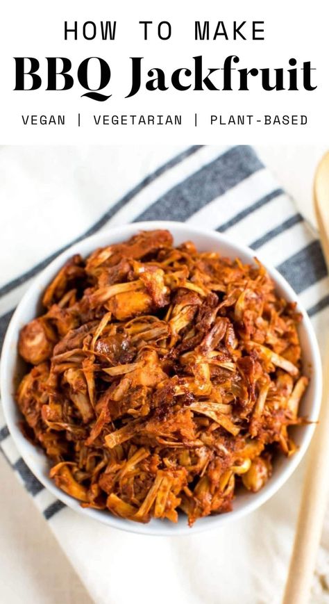 Looking for a plant-based shredded BBQ option? Look no further than BBQ jackfruit! It looks just like real deal shredded BBQ, it's loaded with BBQ flavor and it's so easy to make. Use as a meatless option in your favorite BBQ recipes! Jackfruit Sandwich, Vegan Bbq Recipes, How To Make Bbq, Bbq Jackfruit, Eating Bird Food, Vegetarian Bbq, Jackfruit Recipes, Vegetarian Barbecue, Vegan Bbq