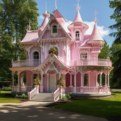 Victorian Style House, Cute Houses, Pink Victorian, Pink Palace, Pink House, Victorian Houses, Cute House, Pink Houses, Beautiful Houses