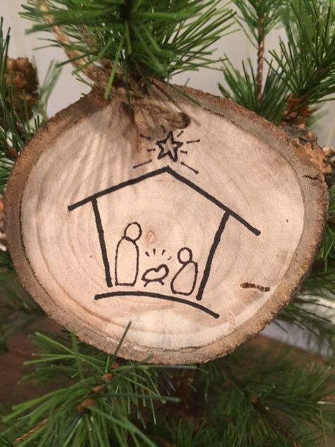 Nativity wood slice ornament Wood Disk Ornaments, Christmas Ornament Ideas, Christmas Signs Diy, Affordable Christmas Decorations, Cheap Christmas Diy, Diy Christmas Ornament, Ornament Ideas, Christmas Wood Crafts, Wood Slice Ornament