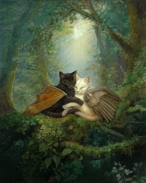 Cats In Art, Fairytale Art, Arte Fantasy, Ethereal Art, Black Cats, Fantasy World, Cat Art, Aesthetic Art, Animal Art