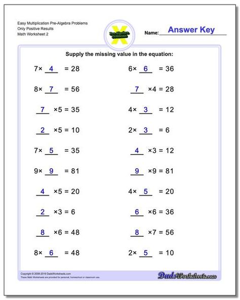 https://www.dadsworksheets.com Easy Multiplication Worksheet Pre-Algebra Problems Worksheet Only Positive Results /worksheets/pre-algebra.html Basic Algebra Worksheets, 4th Grade Multiplication Worksheets, Algebra Equations Worksheets, 7th Grade Math Worksheets, Pre Algebra Worksheets, Math Solver, Number Sentences, High School Algebra, Basic Algebra