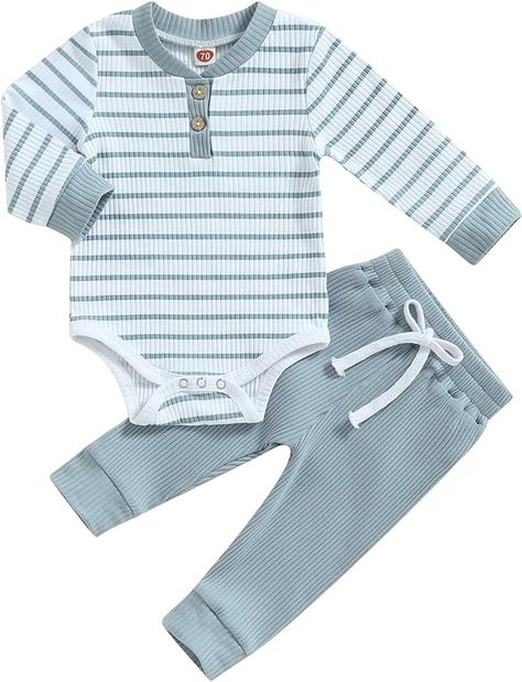 Amazon.com: Newborn Baby Boy Girl Clothes Ribbed Knitted Long Sleeve Romper Pants Solid Cotton Infant Fall Winter Outfits 2Pcs: Clothing, Shoes & Jewelry Cotton Pants Outfit, France Shopping, Winter Newborn, Neutral Baby Clothes, Girls Coming Home Outfit, Knitted Long Sleeve, Newborn Baby Boy, Cool Baby, Pants Cotton