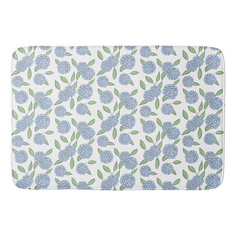 Bed of Hydrangeas Preppy Coastal New England Bath Mat Popular Illustration, Coastal New England, Preppy Coastal, Blue Hydrangeas, New England Homes, Blue Bathroom, Bathroom Redo, Blue Hydrangea, Guest Bath