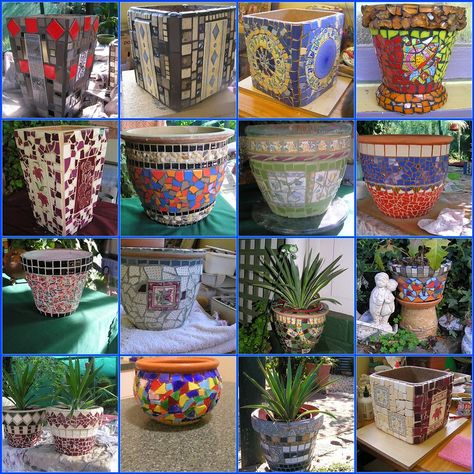 Glass Mosaic Diy, Diy Mosaic Projects, Mosaic Bottles, Mosaic Pot, Mosaic Planters, Mosaic Birdbath, Mosaic Pots, Mosaic Vase, Mosaic Flower Pots