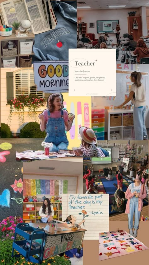 Aesthetic Vision Board Pictures School, 2025 Vision Board Teacher, Kindergarten Vision Board, Teaching Vision Board Ideas, Teacher Career Aesthetic, Teacher Lifestyle Aesthetic, Teacher Vibes Aesthetic, Vision Board Ideas Teacher, Teaching Aesthetic Vision Board