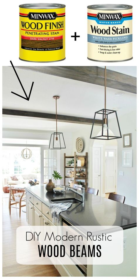 Modern Rustic Wood Beams-Dark Walnut + White Wash Stain-Minwax Rustic Wood Beams, Painted Beams, City Farmhouse, Diy Kitchen Renovation, Rustic Kitchen Decor, Diy Renovation, Furniture Renovation, Wood Beams, Trendy Kitchen