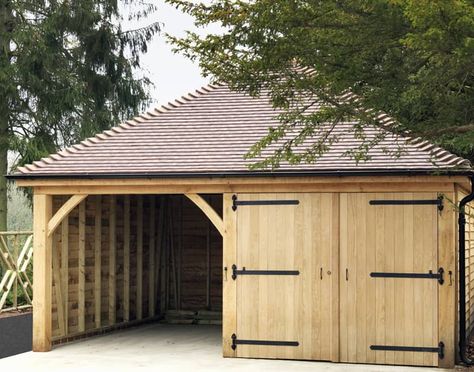 Oak Garage, Open Garage, Timber Frame Garage, Garage Store, Hipped Roof, Timber Garage, Carport Sheds, Firewood Shed, Building A Garage