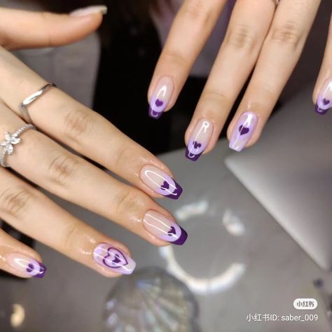 Dark Purple Nail Designs Ideas, Simple Nails Purple, Nails Purple Dark, Violet Nails Designs, Dark Purple Nail Art, Bts Nails Ideas, Bts Inspired Nails, Nail Inspo Purple, Trendy Nails Purple