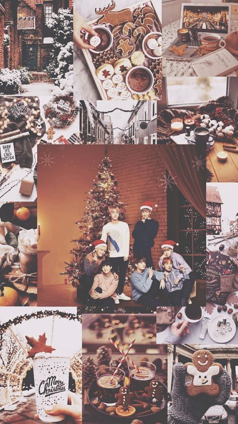 BTS Christmas Aesthetic Wallpaper Bts Christmas Aesthetic, Xmas Aesthetic Wallpaper, Christmas Bts, Wallpaper Aesthetic Bts, Xmas Aesthetic, Christmas Wallpaper Aesthetic, Collage Wallpapers, Bts Christmas, Kpop Backgrounds