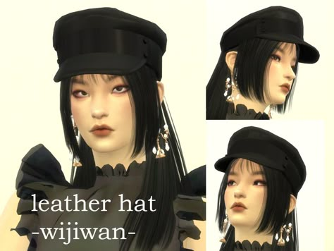 wijiwan - Leather Hat Cc Hats, San Myshuno, Free Sims 4, Sims 4 Body Mods, Sims 4 Cc Folder, Sims 4 Mm, Sims 4 Characters, Sims Four, Sims4 Clothes