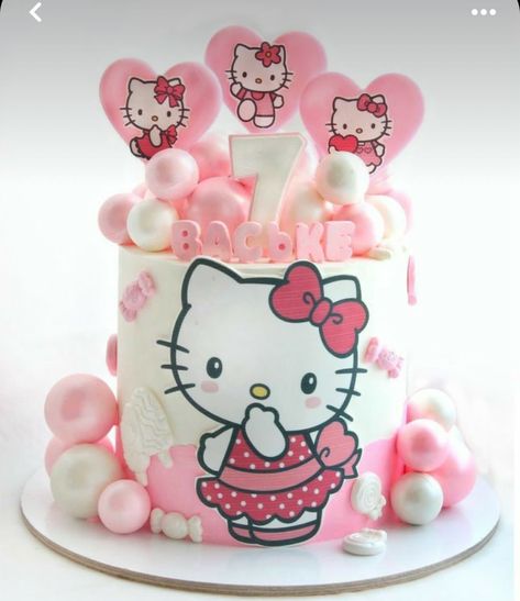 Hello Kity Cakes, Hello Kitty Cake Birthday, Hello Kitty Cake Design, Tort Hello Kitty, Bolo Da Hello Kitty, Kitty Birthday Cake, Hello Kitty Theme Party, Dinosaur Birthday Theme, Hello Kitty Birthday Cake