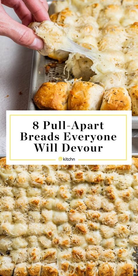 Pull-apart breads are a quick and delicious snack that's perfect for Super Bowl (or any game day, really). Make it from scratch or use a shortcut with pizza dough or store-bought bread. It’s easy to make, easy to transport, can be sweet or savory, and really helps to bring a potluck of dips and snacks together. Dips And Snacks, Pull Apart Recipes, Party Bread, Slow Cooker Cinnamon Rolls, Sweet Potato Rolls, Bubble Bread, Raw Sweet Potato, Easy Potluck, Bread Pull Apart Recipes