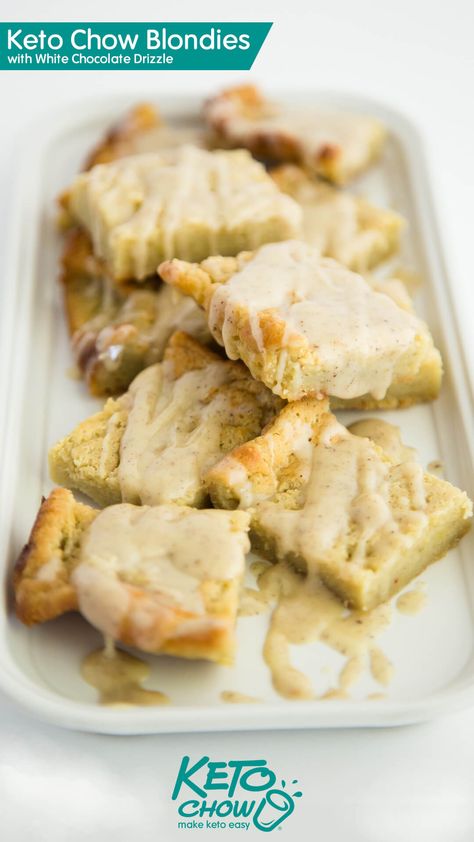 keto blondies Keto Chow Dessert Recipes, Keto Chow Cookies, Recipes Using Keto Chow, Keto Chow Recipes, Keto Chow Recipe, Toffee Brownies, Keto Blondies, Keto Favorites, Sugar Free White Chocolate