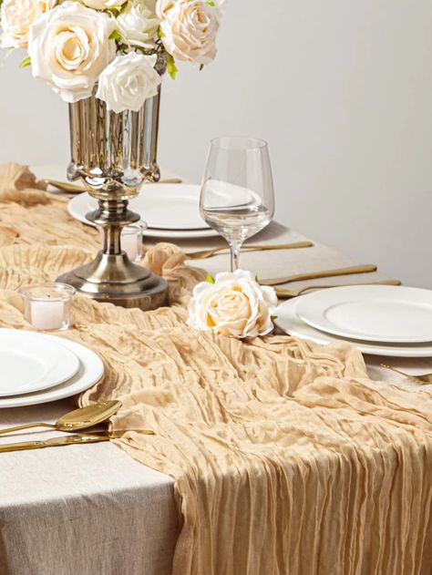 1pc Solid Color Table Runner, Boho Table Runner For Wedding Party | SHEIN USA Long Table Centerpieces, Gold Table Runner, Table Runner For Wedding, Bohemian Table, Rustic Table Runners, Boho Table Runner, Anniversary Dinner, Table Flag, Kitchen Fabric