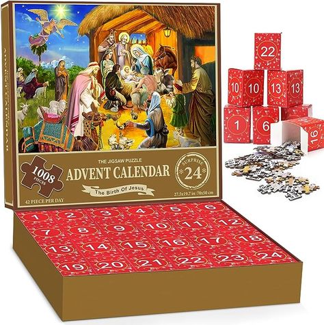 Amazon.com: Jigsaw Puzzle Advent Calendar 2023 Nativity-1008 Pieces Jigsaw Puzzle for Adult Kids,24 Days Countdown Calendar,The Birth of Jesus,Family Game Puzzle,Christmas Gift Idea for Teens,27.6"X 19.7" : Home & Kitchen Toy Advent Calendar, Christmas Gifts For Adults, Christmas Jigsaw Puzzles, Teen Christmas Gifts, Christmas Decorations Cheap, The Birth Of Christ, Holiday Countdown, Holiday Puzzle, Festival Theme