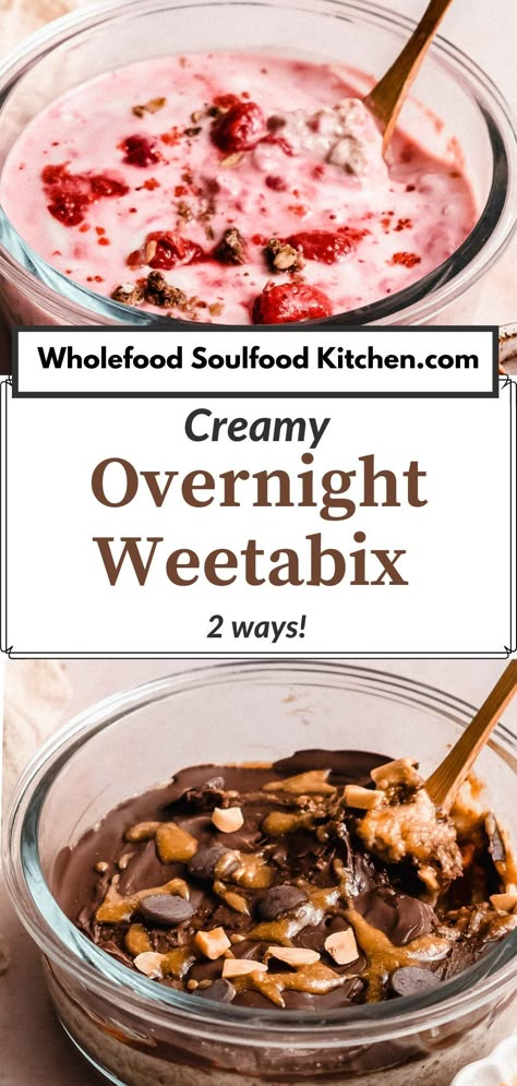 Weetabix Breakfast Ideas, Overnight Protein Weetabix Recipes, Healthy Overnight Weetabix Recipes, Protein Weetbix Breakfast, Alternative Breakfast Ideas, Overnight Weetbix Protein, Weetabix Overnight Oats, Overnight Weetbix Recipe, Overnight Wheatbix Recipe