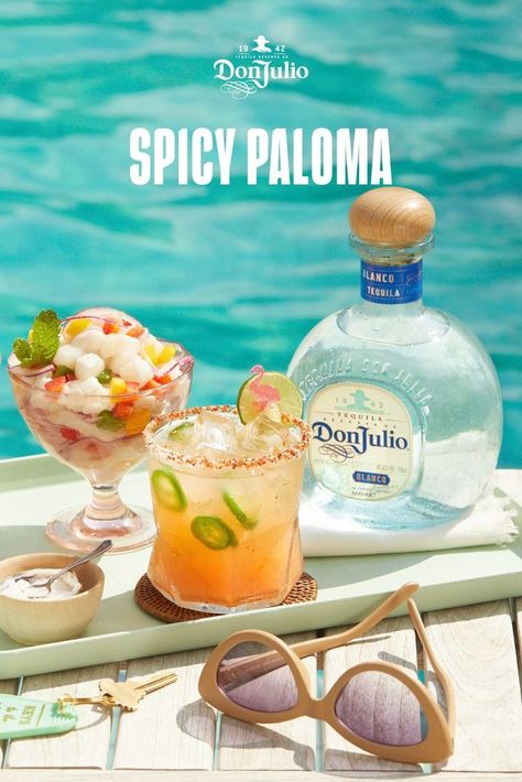 Green Alcoholic Drinks, Spicy Paloma, Don Julio Tequila, Jalapeño Peppers, Grapefruit Soda, Sparkling Drinks, Soda Water, Food Menu Design, Food Graphic Design