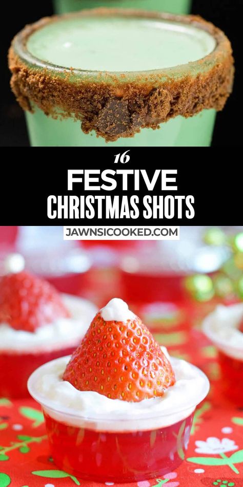 16 Festive Christmas Shots for your Holiday Party- from fun and festive shooters to tasty jello shots and pudding shots!