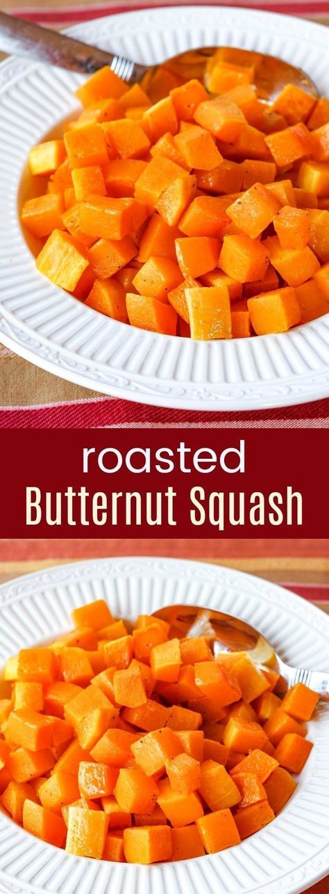 Roasted Butternut Squash - learn how to roast butternut squash to perfect with just olive oil, salt, and pepper for a simple vegetable side dish recipe or to add to other recipes. Gluten-free, paleo, Whole 30, and vegan. Sauteed Butternut Squash, Roasted Butternut Squash Cubes, Roast Butternut Squash, Butternut Squash Recipes Roasted, Butternut Squash Recipe, Easy Vegetables, Whole30 Vegan, Super Healthy Kids, Vegetable Side Dishes Recipes