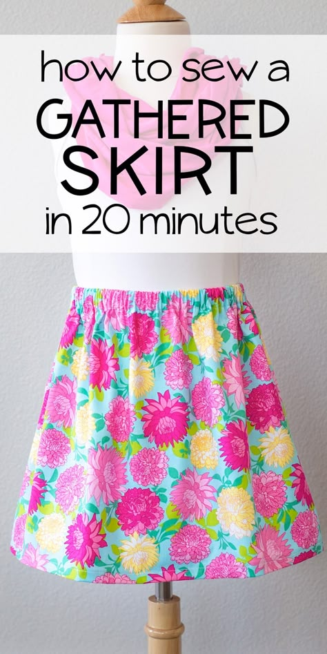 Sew an easy elastic waist skirt in 20 minutes! A perfect beginner level sewing project, includes measurements and cut chart for girls sizes 12 mo to 16y. Elastic Waist Skirt Pattern, Girls Clothes Sewing, Girls Skirt Patterns, Skirt Pattern Easy, Skirt Pattern Free, Sewing Kids Clothes, Sew Ins, Diy Skirt, Skirts For Kids