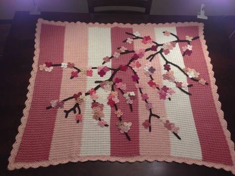 15 Beautiful Cherry Blossom Crochet Patterns – Crochet Patterns, How to, Stitches, Guides and more Blossom Crochet, Crochet Stitches Diagram, Crochet Stitches Free, Cherry Blossom Art, Crochet Blanket Designs, Crochet Blanket Pattern, Afghan Crochet, Afghan Pattern, Crochet Instructions