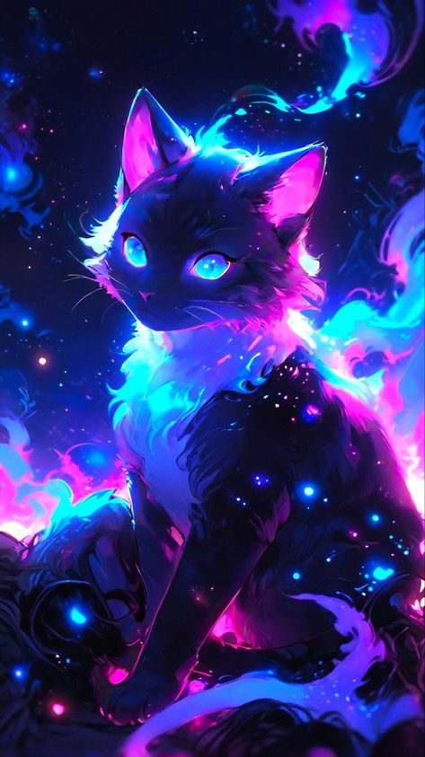 #kitten #galaxy #spacekitten Violet Pictures, Kittens Drawing, Alpha Wallpaper, Cat Iphone Wallpaper, Aesthetic Cat Wallpaper, Paw Wallpaper, Mystic Illustration, Cats Art Drawing, Kitten Drawing