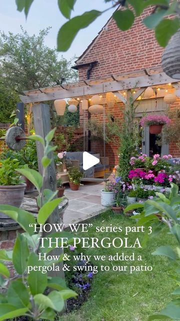 Annabelle Rogers on Instagram: "The DIY pergola has been a wonderful addition to this space, and the swing was the finishing touch. If you’ve seen my posts recently you’ll know about the issue we’ve had in removing it, and we are currently reimagining this space 🥰 however for those of you who aren’t grade 2 listed, this is a great idea to extend your home outdoors. It’s a beautiful focal point, it can provide shade, create a separate zone in your garden and can also add value to your home.

We enjoy so many evenings out here and it really has evolved over the years.  Its been a lovely sanctuary for us all 🫶

If you have any questions, just let me know below 👇

#diy #beautifulgarden #garden #outdoorliving #chiminea #patioswing #momentslikethese #patio #patiofurniture #beautyinsimplicity Garden Pergola Ideas With Roof, Concrete Patio With Pergola, Different Types Of Fences, Garden Sanctuary, Garden Pergola, Add Value To Your Home, Pergola Swing, Outdoor Seating Area, Garden Inspo