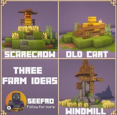 Small Decorations Minecraft, Minecraft Small Stable, Small Windmill Minecraft, Minecraft Copper Statue, Minecraft Farming Ideas, Minecraft Windmill Design, Minecraft Scarecrow, Minecraft Mini Games, Windmill Minecraft